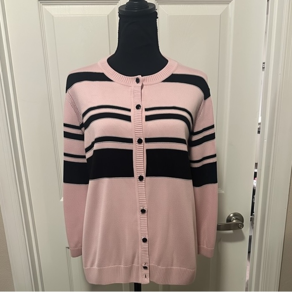 St. John Pink and Black Button-Up Cardigan